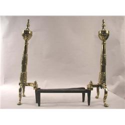 A GROUP OF GEORGIAN STYLE BRASS HEARTH EQUIPMENT