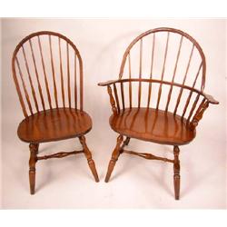 A SET OF SEVEN BOWBACK WINDSOR STYLE MAPLE HITCHCOCK CHAIRS