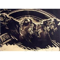A WOODBLOCK PRINT ON YELLOWISH VELIN PAPER
