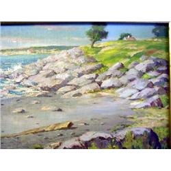 AN OIL ON BOARD, ROCKY SHORELINE BY H. GASSER 9" x 12"