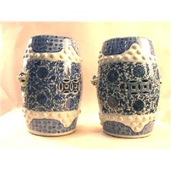 A PAIR OF CHINESE BLUE AND WHITE GARDEN SEATS