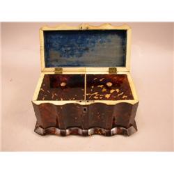 A TORTOISESHELL RECTANGULAR TEA CADDY