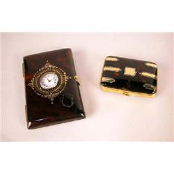 TWO TORTOISESHELL STYLE HINGED BOXES