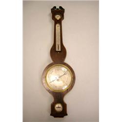 A GEORGE III INLAID MAHOGANY BANJO BAROMETER