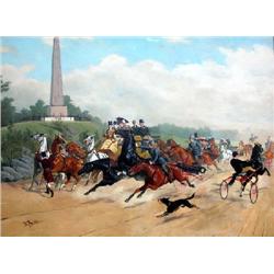A OIL ON CANVAS OF A COACHING SCENE BY R. ROSENBAUM
