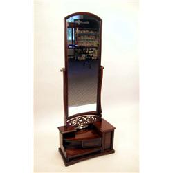 A CHINESE CARVED HARDWOOD LARGE SHAVING MIRROR