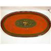 Image 1 : A VICTORIAN OVAL, SCARLET AND GREEN FLORAL-DECORATED TOLE TRAY