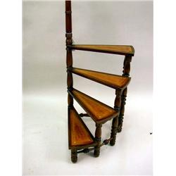 A VICTORIAN STYLE TOOLED LEATHER AND MAHOGANY SPIRAL LIBRARY LADDER
