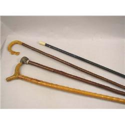 A GROUP OF FOUR WALKING STICKS