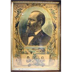 A FRAMED POSTER COMMEMORATING THE DEATH OF PRESIDENT GARFIELD-MARTYR
