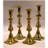Image 1 : TWO PAIRS OF CAST BRASS "BEE HIVE" CANDLESTICKS