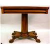 Image 1 : AN CLASSICAL MAHOGANY CARD TABLE RESTING ON PEDESTAL BASE AND CLAW FEET