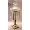 Image 1 : A PAIR OF BRASS COLUMNAR TABLE LAMPS WITH FROSTED SHADES