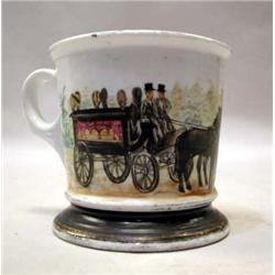 AN OCCUPATIONAL SHAVING MUG DEPICTING UNDERTAKER AND CARRAGE