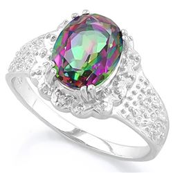 *RING - 1 4/5 CARAT MYSTIC GEMSTONE & 2 GENUINE DIAMONDS IN 925 STERLING SILVER SETTING - SZ 7 - INC