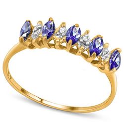 ***** FEATURE ITEM **** RING - 1/3 CTW TANZANITE(5PC) & 6 GENUINE DIAMONDS IN 10KT SOLID YELLOW GOLD