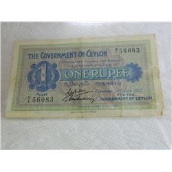 PAPER NOTE - GOVERNMENT OF CEYLON - 1 RUPEE - COLUMBO, 24TH JULY, 1937