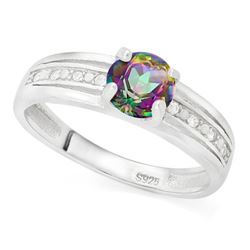 *RING - 3/4 CARAT MYSTIC GEMSTONE & GENUINE DIAMONDS IN 925 STERLING SILVER SETTING - SZ 7 - INCLUDE