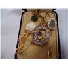 Image 2 : VINTAGE AMETHYST STONE PENDANT AND SCRIMSHAW PIN AND CARVED FLOWER PIN