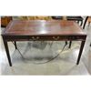 Image 1 : 2 DRAWER DARK MAHOGANY TABLE WITH LEATHER INSERT AND OUTLETS