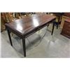 Image 2 : 2 DRAWER DARK MAHOGANY TABLE WITH LEATHER INSERT AND OUTLETS