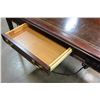 Image 3 : 2 DRAWER DARK MAHOGANY TABLE WITH LEATHER INSERT AND OUTLETS