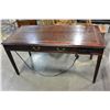 Image 1 : 2 DRAWER DARK MAHOGANY TABLE WITH LEATHER INSERT AND OUTLETS