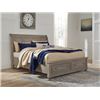Image 1 : BRAND NEW ASHLEY KINGSIZE GREY SLEIGH BEDFRAME WITH STORAGE FOOTBOARD, AND PAIR OF 2 DRAWER NIGHSTAN