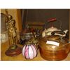 Image 2 : SHELF LOT OF VINTAGE KETTLES AND SILVER PLATE ETC