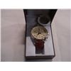 Image 2 : MENS DC-3 WATCH WITH GENUINE BROWN LEATHER STRAP AS IS