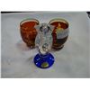 Image 1 : LABELLED MURANO ART GLASS OWL AND TWO ETCHED CRYSTAL VASES