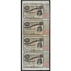 Uncut Sheet of (4) State of Louisiana Baby Bond Obsolete Notes