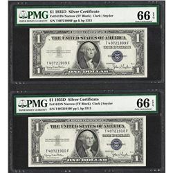 Lot of (2) Consecutive 1935D $1 Silver Certificate Notes PMG Gem Uncirculated 66