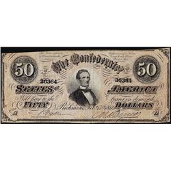 1864 $50 Confederate States of America Note