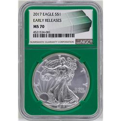 2017 $1 American Silver Eagle Coin NGC MS70 Early Releases Green Core