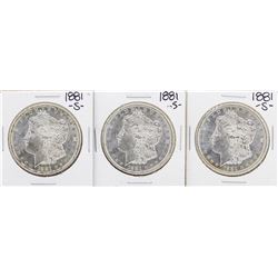 Lot of (3) 1881-S $1 Morgan Silver Dollar Coins