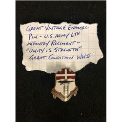VINTAGE ENAMEL PIN (U.S ARMY 6TH INFANTRY REGIMENT  UNITY IS STRENGTH  (WWII)