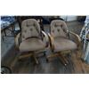 Image 1 : Two Oak Swivel Chairs - Upholstered Seats - On Wheels ** Must Pick up