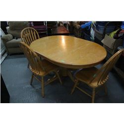 Oak Pedestal Dining Table w/3 Chairs - 60" with Leaf - 42" Without **Must Pick Up