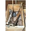 Image 1 : Wooden Box w/Assorted Tools & a Hatchet
