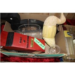 Box w/Decanters, Loonie Bank & Misc.