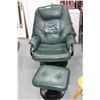 Image 1 : Green Leather Swivel Rocker/Recliner & Ottoman - Good Condition