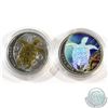 Image 1 : Pair of 2013 Fiji $1 Taku 1/2oz .999 Fine Silver Coins. One is gilded and one is coloured and hologr