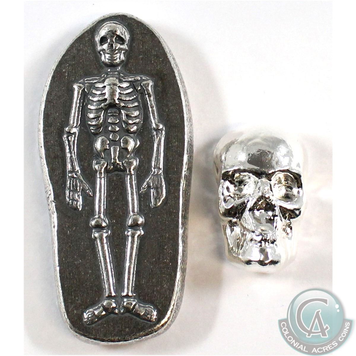 3oz Monarch Precious Metals Skeleton & 1oz Beaver Bullion Skull .999