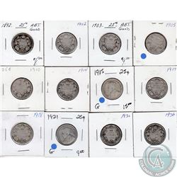 1892-1936 Canada Silver 25-cent Collection. You will receive 1892, 1902, 1903, 1905, 1910, 1914, 191