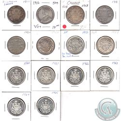1910-1965 Canada Silver 50-cent Collection. You will receive 1910, 1916, 1917, 1918, 1920, 1940, 195