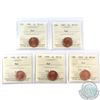 Image 1 : 1986-2000 Canada 1-cent ICCS Certified MS-65 Red. You will receive 1986, 1987, 1998, 1999, and 2000.