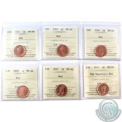 2001-2012 Canada 1-cent ICCS Certified MS-66 Red. You will receive 2001, 2003, 2004, 2005, 2007, & 2