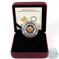 2016 Canada $20 Majestic Maple Leaves with Drusy Stone Fine Silver Coin (missing outer sleeve & smal