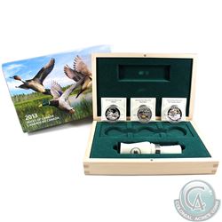 2013-2014 $10 Ducks of Canada 3-coin Deluxe Box Set & Caller (the wood duck capsule is scratched) Ta